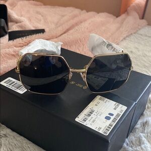 Versace Hexagonal Gold and Black Sunglasses
